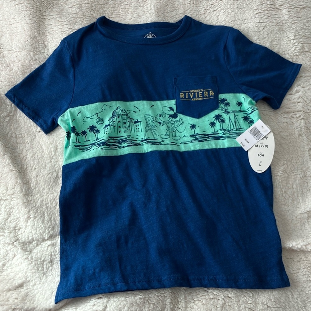 Disney Blue and Green Short Sleeve Tee with Marine Life Pattern